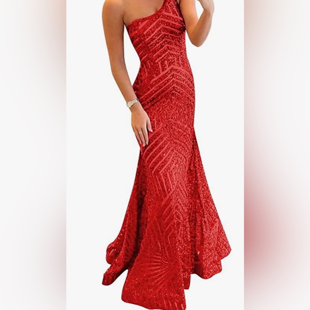 red one shoulder prom dress